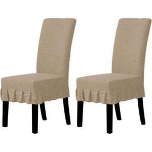 Easy-Going Dining Chair Covers Stretch Parsons Chair Slipcover with Skirt Chair Covers for Dining Room Restaurant Banquet (2 PCS, Light Gray)(Khaki)