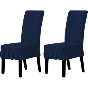 Easy-Going Dining Chair Covers Stretch Parsons Chair Slipcover with Skirt Chair Covers for Dining Room Restaurant Banquet (2 PCS, Light Gray)(Navy)