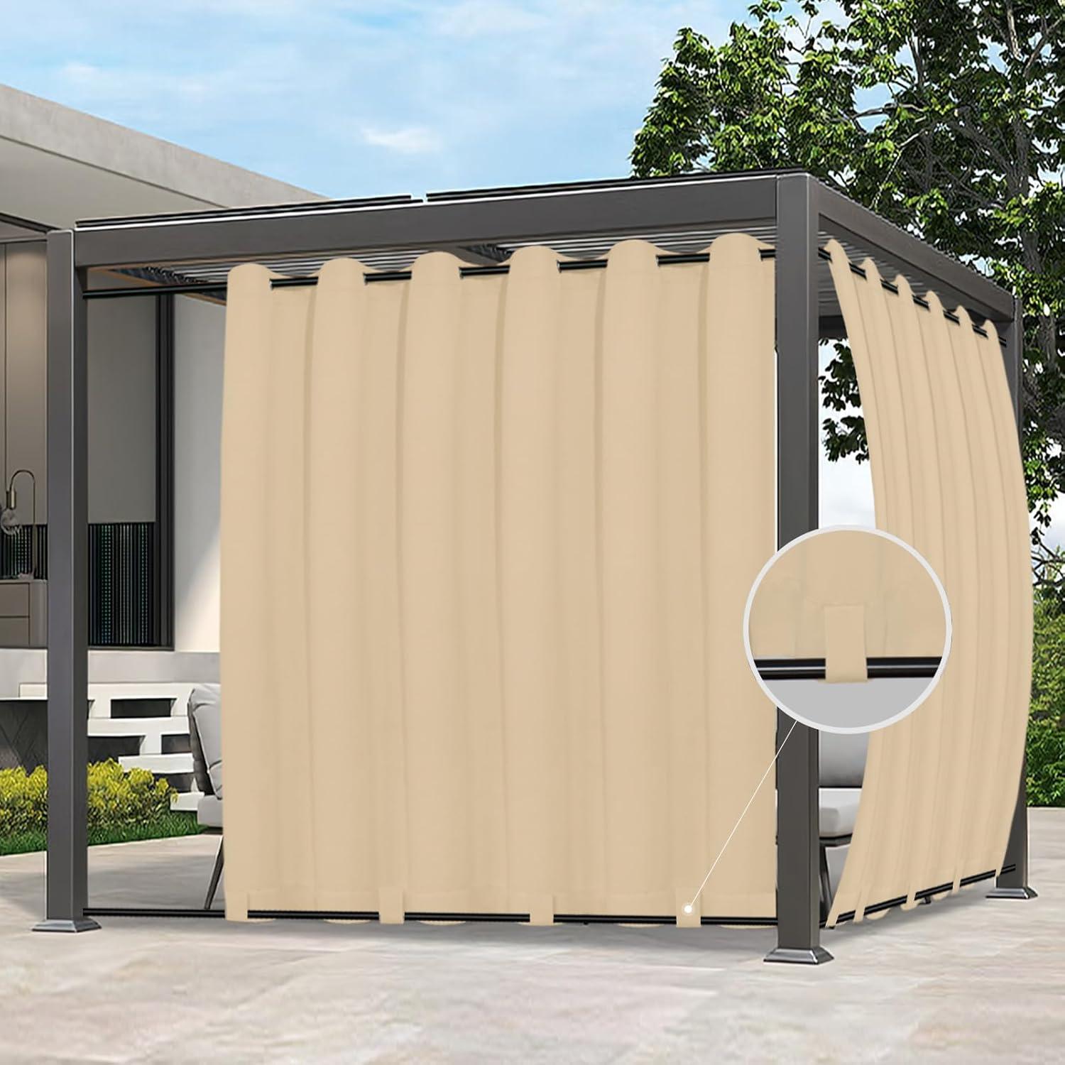 image:imageEasyGoing Outdoor Curtains Waterproof Windproof Weatherproof Curtain for Patio Cabana Porch Pergola and Gazebo Grommet Top and Tab Bottom Drape 1panel 54x84 inch BeigeBeige
