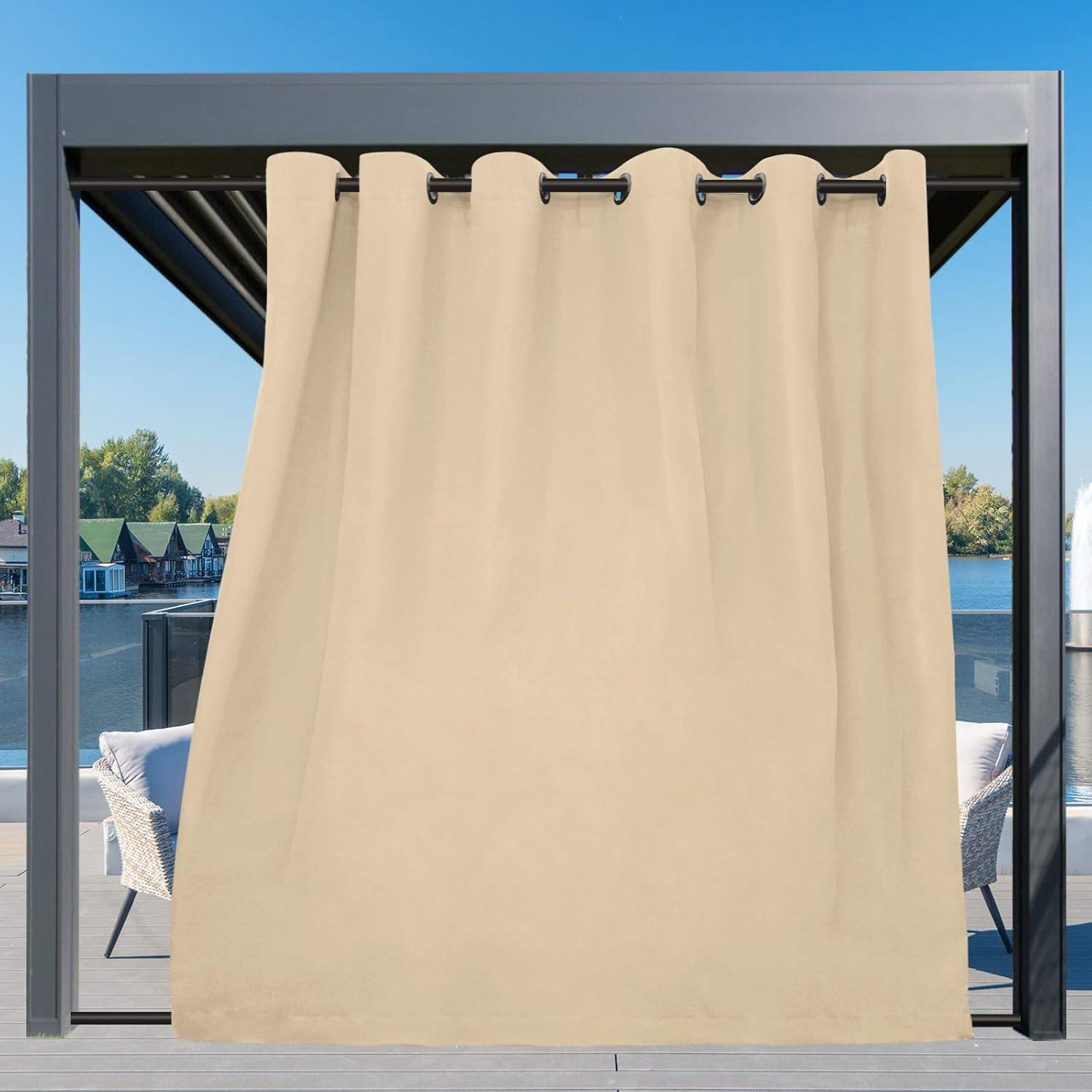 image:imageEasyGoing Outdoor Curtains Waterproof Windproof Weatherproof Curtain for Patio Cabana Porch Pergola and Gazebo Grommet Top and Tab Bottom Drape 1panel 54x84 inch BeigeBeige
