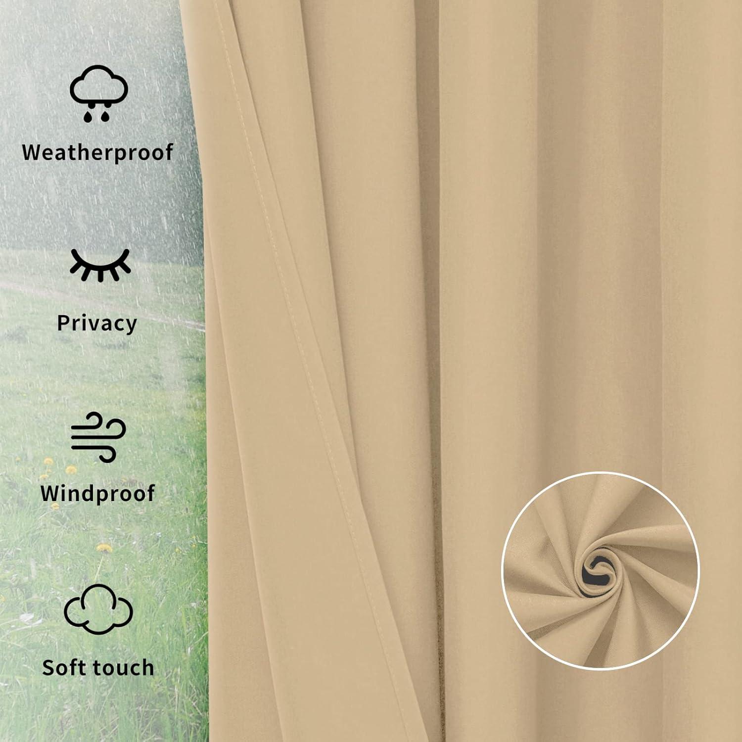 image:imageEasyGoing Outdoor Curtains Waterproof Windproof Weatherproof Curtain for Patio Cabana Porch Pergola and Gazebo Grommet Top and Tab Bottom Drape 1panel 54x84 inch BeigeBeige