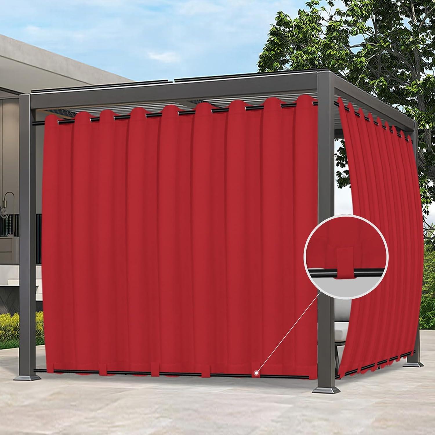image:imageEasyGoing Outdoor Curtains Waterproof Windproof Weatherproof Curtain for Patio Cabana Porch Pergola and Gazebo Grommet Top and Tab Bottom Drape 1panel 54x84 inch BeigeRed