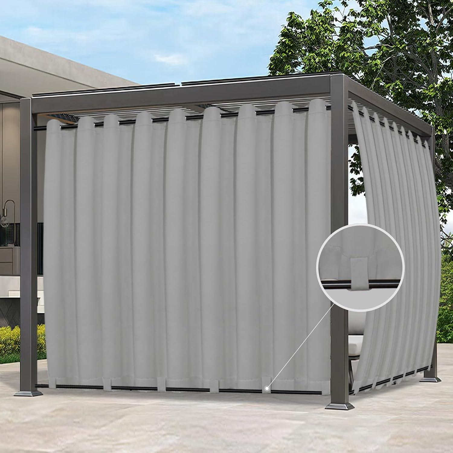 image:imageEasyGoing Outdoor Curtains Waterproof Windproof Weatherproof Curtain for Patio Cabana Porch Pergola and Gazebo Grommet Top and Tab Bottom Drape 1panel 54x84 inch BeigeLight Grey