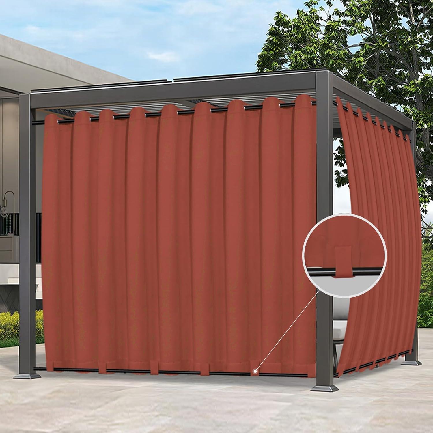 image:imageEasyGoing Outdoor Curtains Waterproof Windproof Weatherproof Curtain for Patio Cabana Porch Pergola and Gazebo Grommet Top and Tab Bottom Drape 1panel 54x84 inch BeigeTerra Red