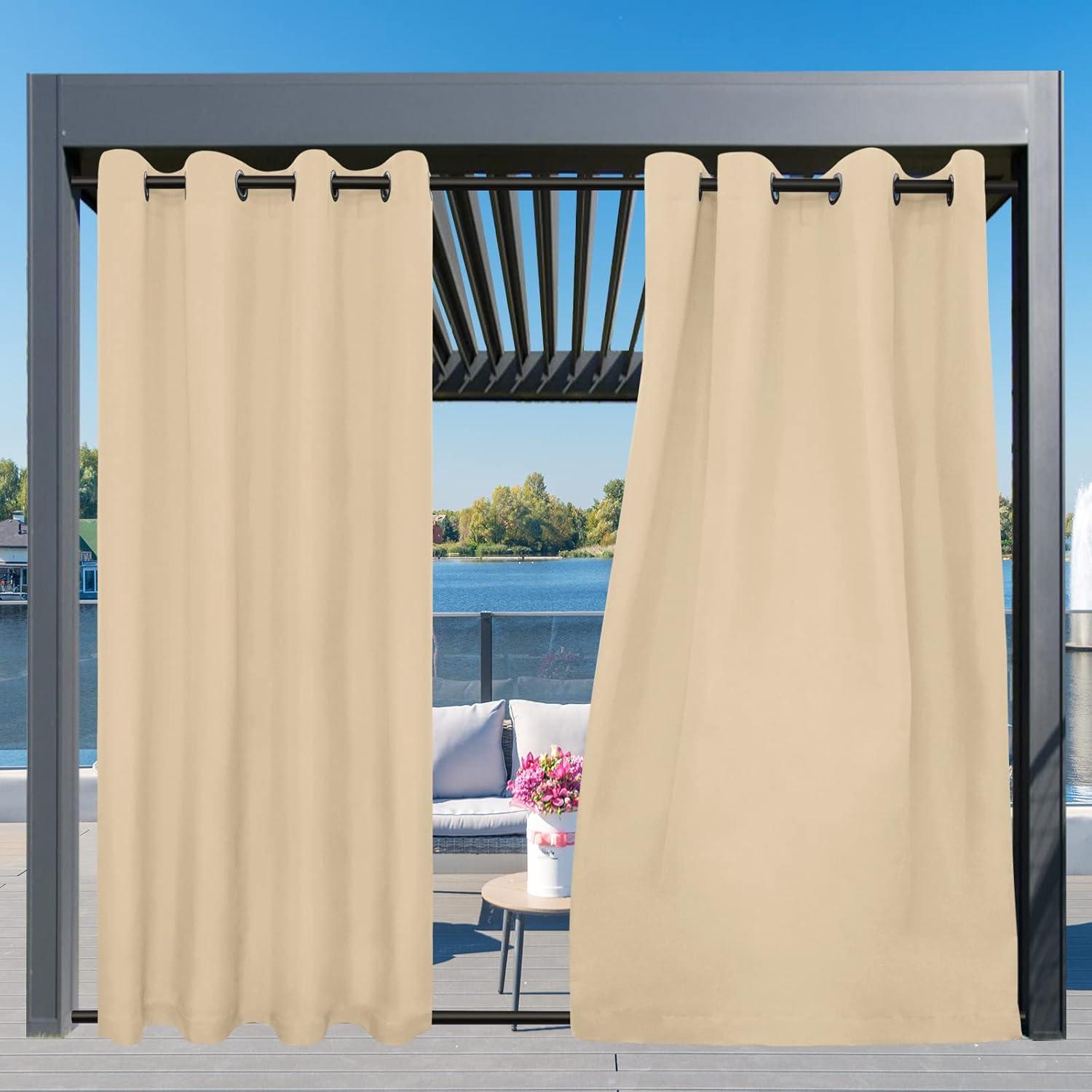 image:imageEasyGoing Outdoor Curtains Waterproof Windproof Weatherproof Curtain for Patio Cabana Porch Pergola and Gazebo Grommet Top and Tab Bottom Drape 1panel 54x84 inch BeigeBeige