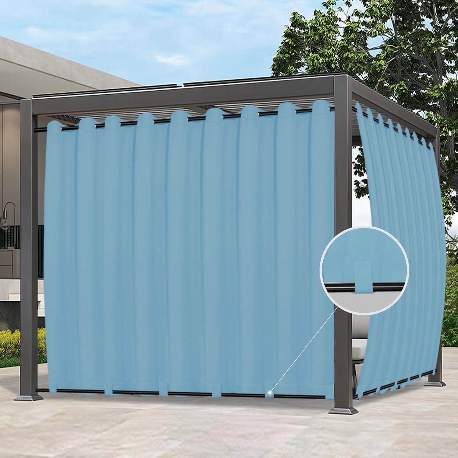 image:imageEasyGoing Outdoor Curtains Waterproof Windproof Weatherproof Curtain for Patio Cabana Porch Pergola and Gazebo Grommet Top and Tab Bottom Drape 1panel 54x84 inch BeigeSky Blue