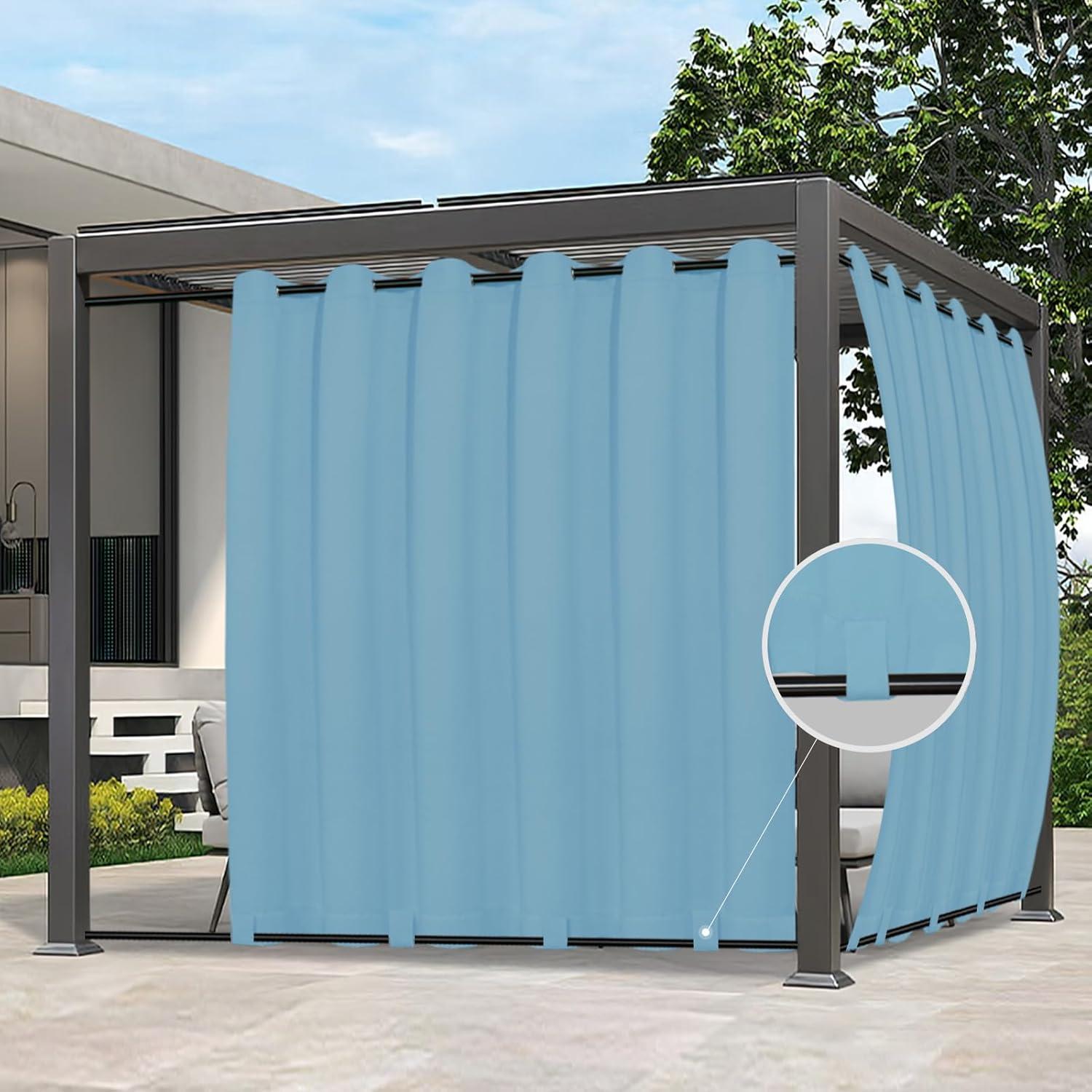 image:imageEasyGoing Outdoor Curtains Waterproof Windproof Weatherproof Curtain for Patio Cabana Porch Pergola and Gazebo Grommet Top and Tab Bottom Drape 1panel 54x84 inch BeigeSky Blue