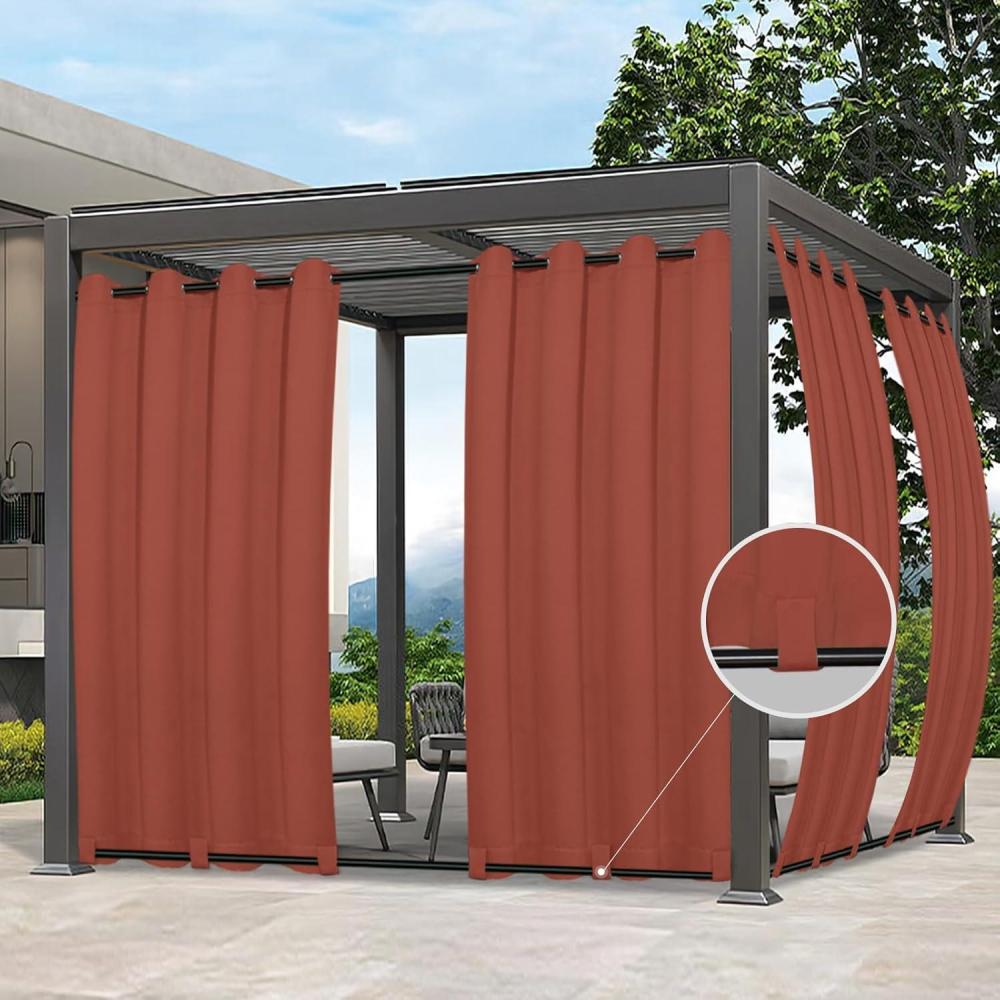 image:imageEasyGoing Outdoor Curtains Waterproof Windproof Weatherproof Curtain for Patio Cabana Porch Pergola and Gazebo Grommet Top and Tab Bottom Drape 1panel 54x84 inch BeigeTerra Red