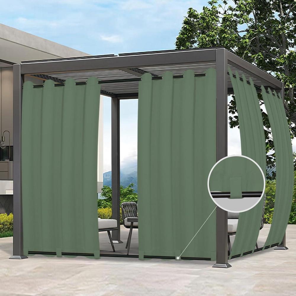 image:imageEasyGoing Outdoor Curtains Waterproof Windproof Weatherproof Curtain for Patio Cabana Porch Pergola and Gazebo Grommet Top and Tab Bottom Drape 1panel 54x84 inch BeigeSage Green