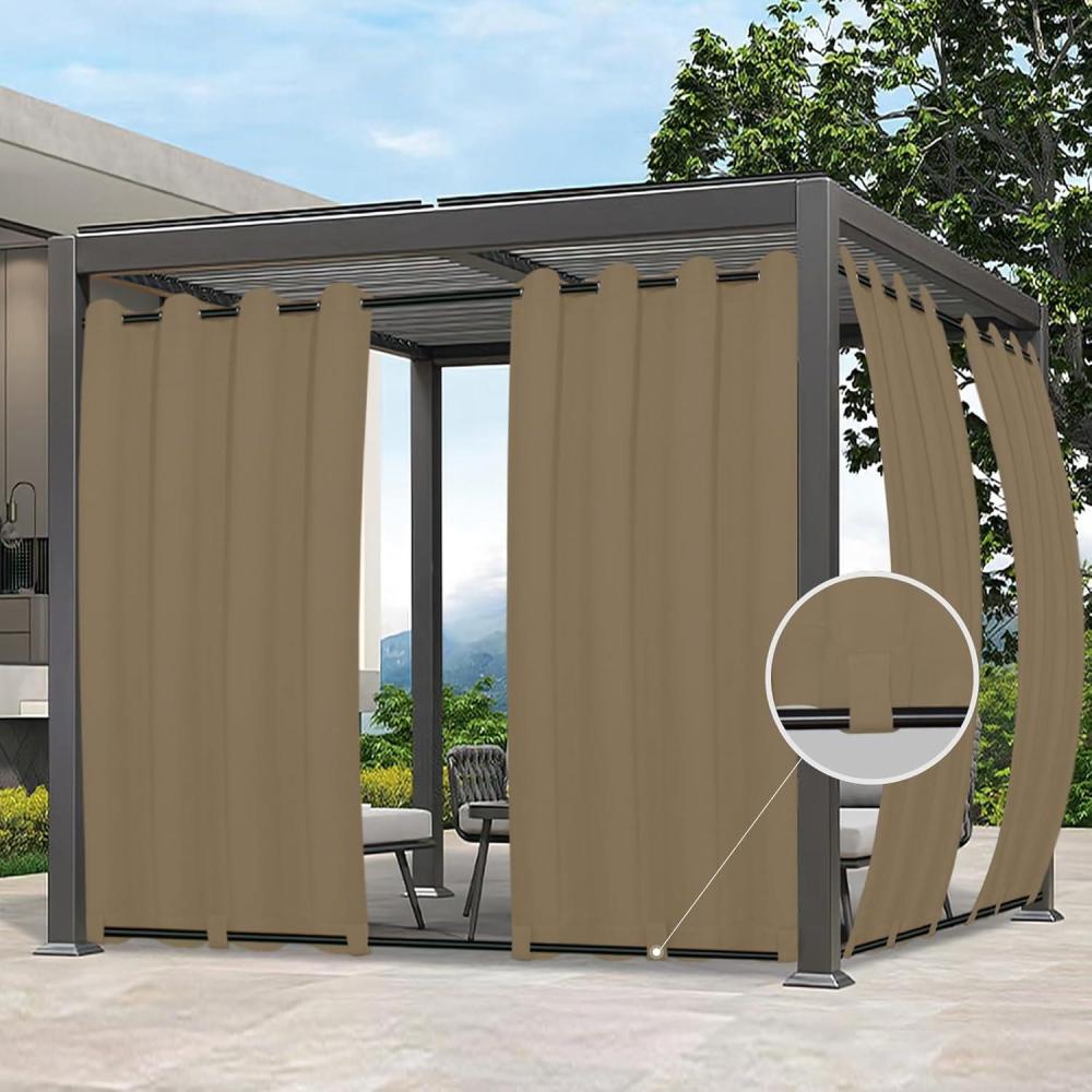 image:imageEasyGoing Outdoor Curtains Waterproof Windproof Weatherproof Curtain for Patio Cabana Porch Pergola and Gazebo Grommet Top and Tab Bottom Drape 1panel 54x84 inch BeigeKhaki