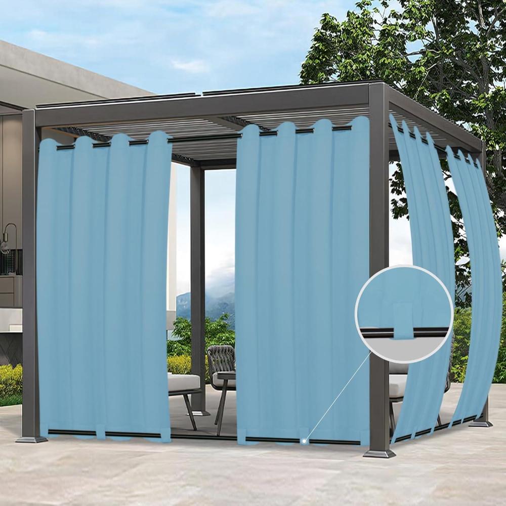 image:imageEasyGoing Outdoor Curtains Waterproof Windproof Weatherproof Curtain for Patio Cabana Porch Pergola and Gazebo Grommet Top and Tab Bottom Drape 1panel 54x84 inch BeigeSky Blue