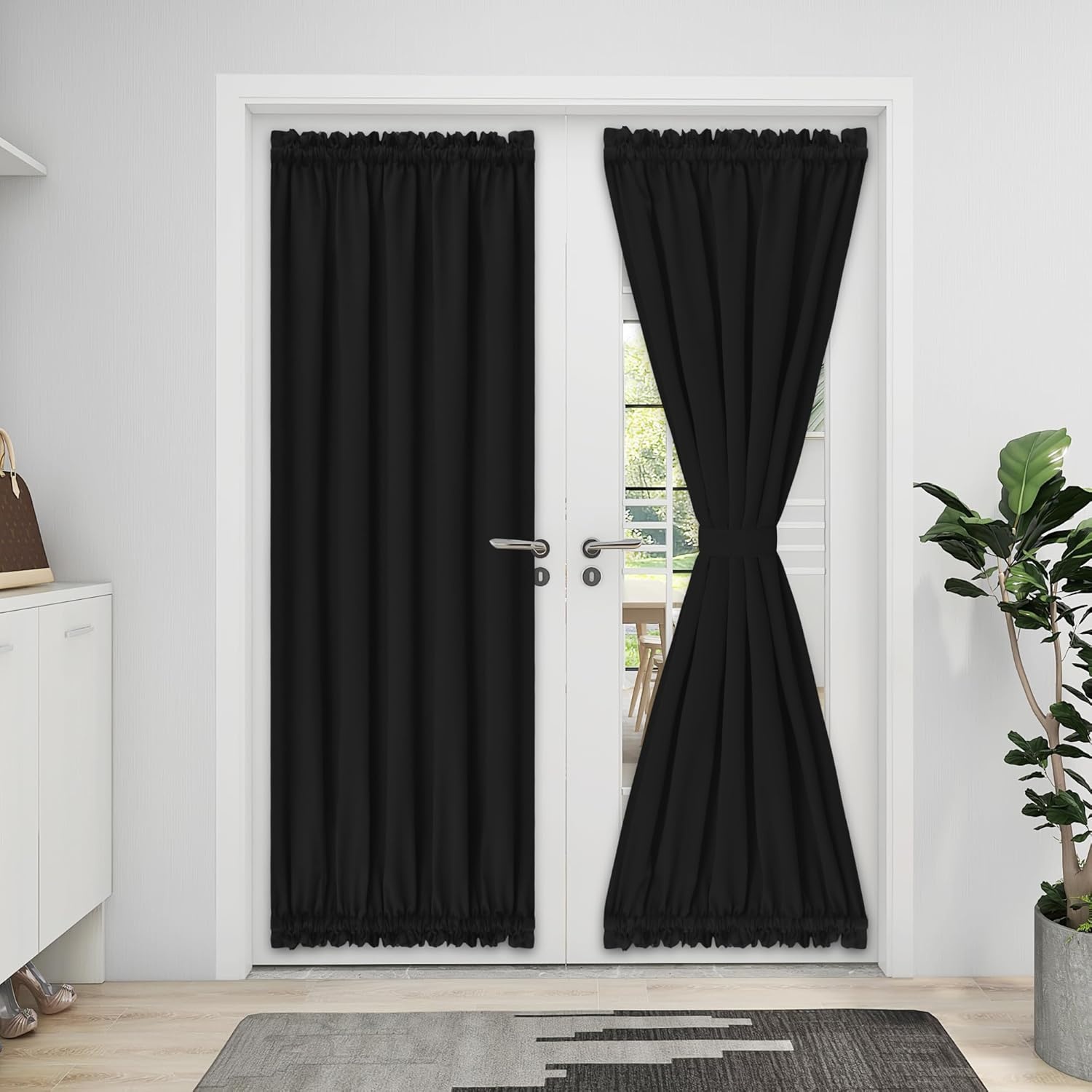 image:imageEasyGoing Blackout Door Curtains Rod Pocket Privacy Light Filtering Sidelight Curtains French Door Curtains with Tieback 1 Panel 25x40 inch BluestoneBlack