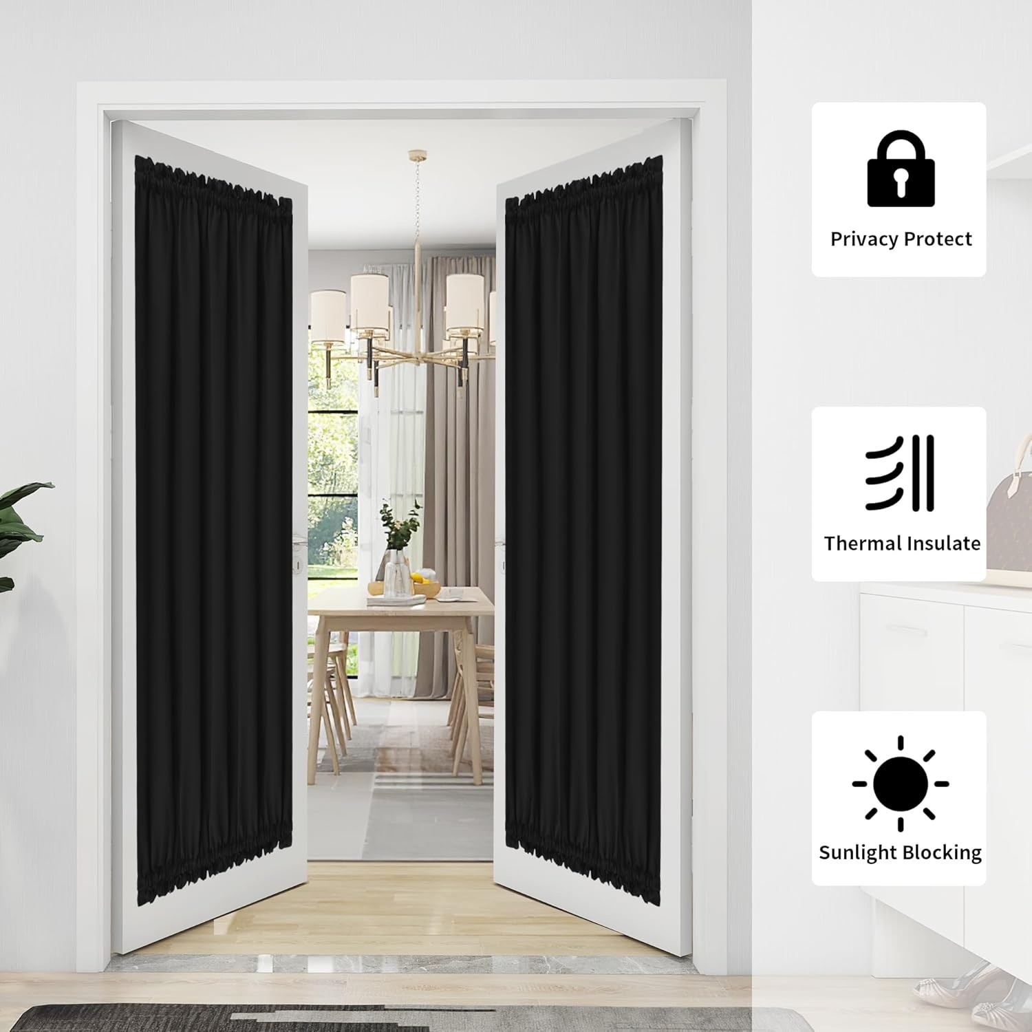 image:imageEasyGoing Blackout Door Curtains Rod Pocket Privacy Light Filtering Sidelight Curtains French Door Curtains with Tieback 1 Panel 25x40 inch BluestoneBlack