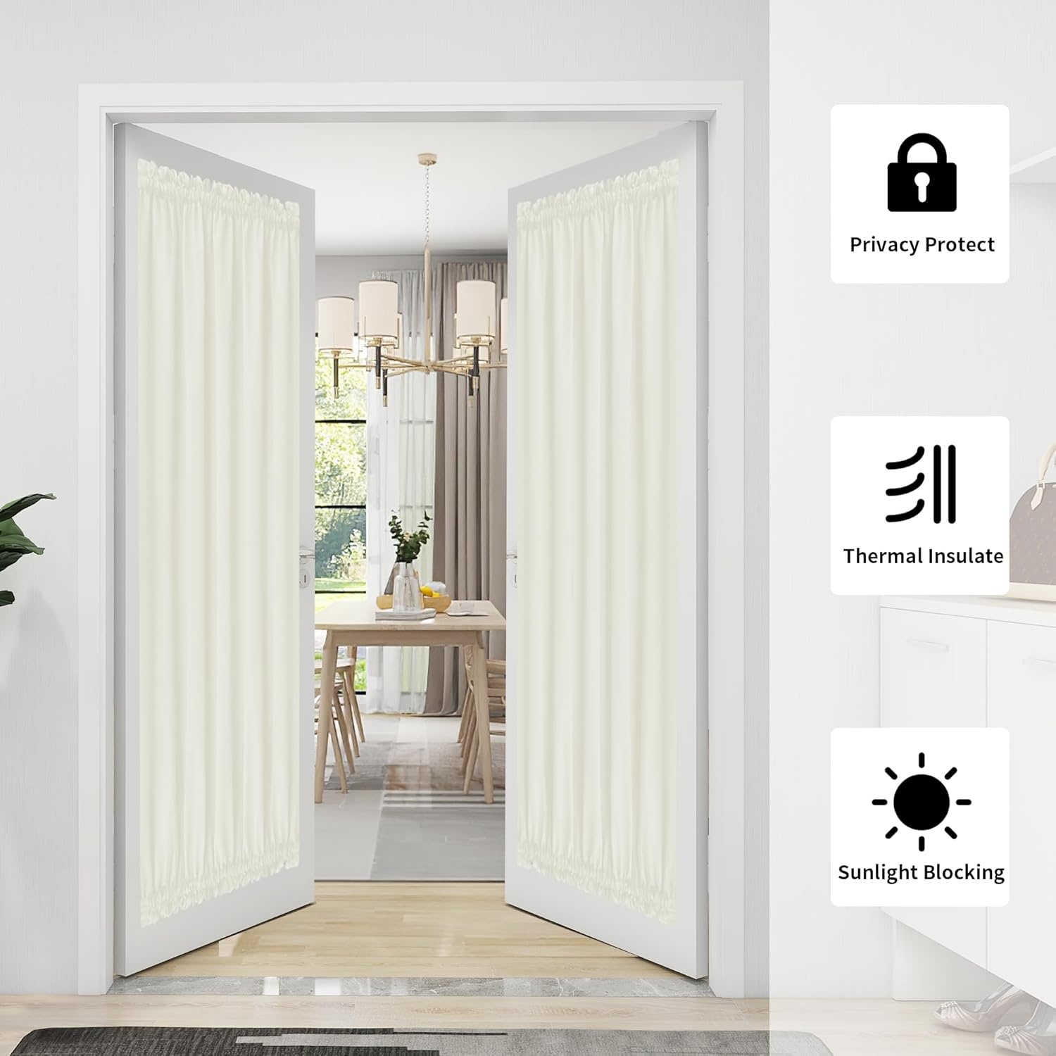 image:imageEasyGoing Blackout Door Curtains Rod Pocket Privacy Light Filtering Sidelight Curtains French Door Curtains with Tieback 1 Panel 25x40 inch BluestoneIvory