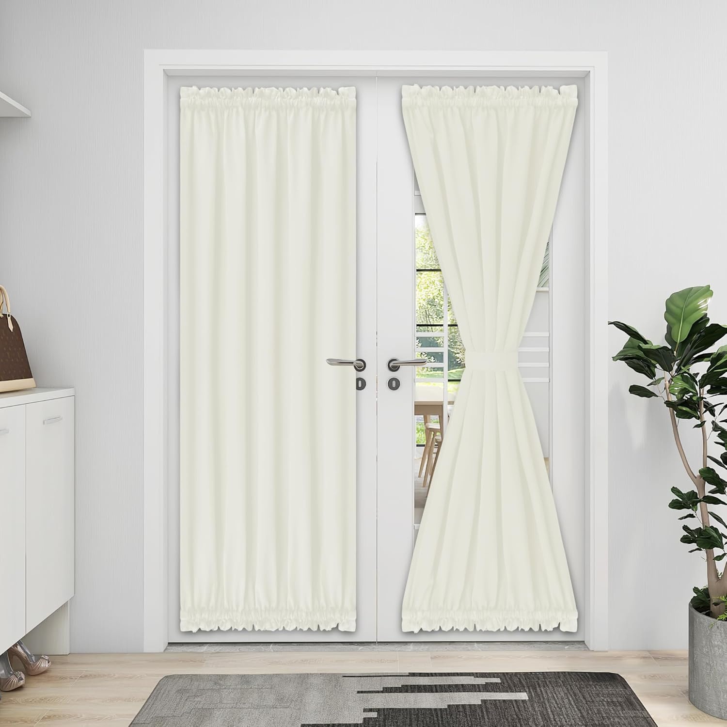 image:imageEasyGoing Blackout Door Curtains Rod Pocket Privacy Light Filtering Sidelight Curtains French Door Curtains with Tieback 1 Panel 25x40 inch BluestoneIvory