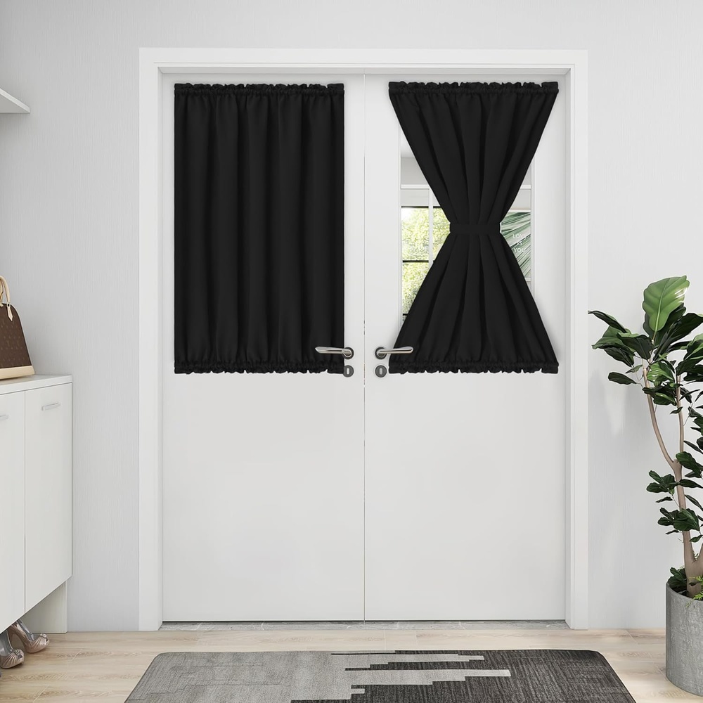 image:imageEasyGoing Blackout Door Curtains Rod Pocket Privacy Light Filtering Sidelight Curtains French Door Curtains with Tieback 1 Panel 25x40 inch BluestoneBlack